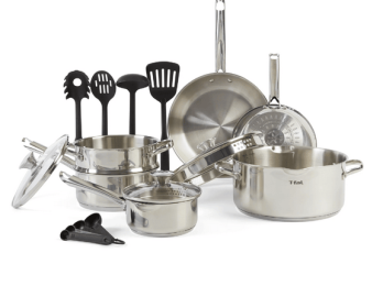 T-fal Cook & Strain Stainless Steel Cookware Set, 14 piece Set