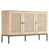 VEVOR Rattan Cabinet, Rattan Storage Cabinet 47inch with 3 Magnetic Doors and Adjustable Shelves, Sideboard Buffet Cabinet for Hallway, Entryway