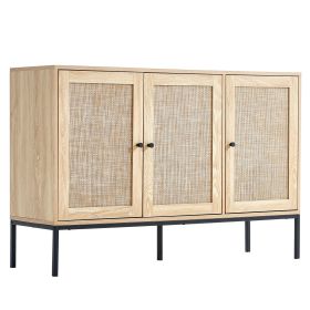 VEVOR Rattan Cabinet, Rattan Storage Cabinet 47inch with 3 Magnetic Doors and Adjustable Shelves, Sideboard Buffet Cabinet for Hallway, Entryway