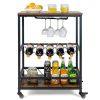 Mobile Kitchen Bar Cart Serving Trolley with Wine Rack
