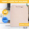 Terry Cloth Pot Holders for Kitchen 9 x 12 Inch. Pack of 12 Natural Color Hot Pads for Kitchen. Washable Pot Holder with Hand Hole. Thick Cotton 460 F
