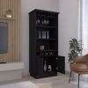Bar Cabinet 70"H with Wine Rack, Upper Glass Cabinet, three Open Storage Shelves and One Cabinet,Black