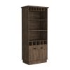 Dundee 70-Inch High 10-Glass Bar Cabinet with 5 Cubbies and 3 Open Shelves and Cabinet Dark Brown