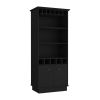 Dundee 70-Inch High 10-Glass Bar Cabinet with 5 Cubbies and 3 Open Shelves and Cabinet Black