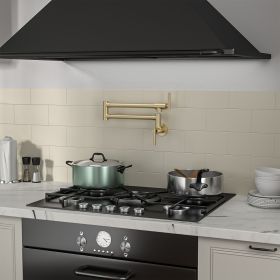 Traditional Wall Mount Stove Swing Arm Folding 2 Handles 360°Rotation Dual Joints Pot Filler Kitchen Faucet with ABS Faucet Aerator (Color: Gold)