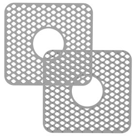 Silicone Grid Sink Mat with Central Drain Hole Non-Slip Kitchen Stainless Steel Sink Protector (Quantity: 2Pcs, size: S)