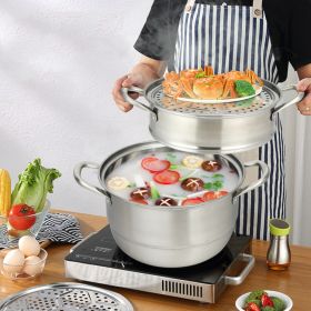 3 Tier Stainless Steel Cookware Pot Saucepot Steamer (Color: Silver)