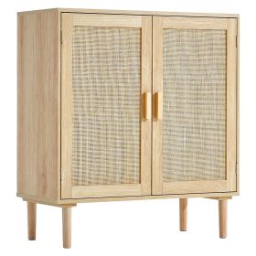 VEVOR Rattan Cabinet, Rattan Storage Cabinet 31.5inch with 2 Magnetic Doors and Adjustable Shelves, Sideboard Buffet Cabinet for Hallway, Entryway (Color: Burlywood, size: 31.5 inch)