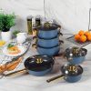 12 piece stainless steel cookware set, multiple color non stick cookware set, frying pan, flat bottomed pan, stew pot, equipped with lid