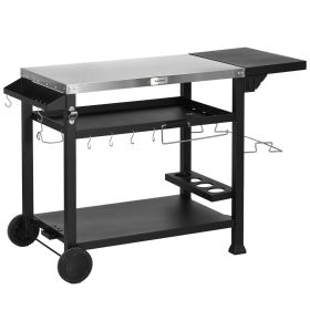 Outsunny Outdoor Grill Cart with Foldable Side Table, 46" x 21.75" Multifunctional Stainless Steel Pizza Oven Stand with Three-Shelf (Color: as Pic)