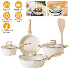 Kitchen Cookware Set Pots and Pans Set White Nonstick Granite Coating Dishwasher Safe Fast Even Heat Induction Frying Pan Stockpot Sauce Pan (Color: White)