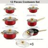 12 piece stainless steel cookware set, multiple color non stick cookware set, frying pan, flat bottomed pan, stew pot, equipped with lid