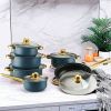 12 piece stainless steel cookware set, multiple color non stick cookware set, frying pan, flat bottomed pan, stew pot, equipped with lid