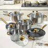12 piece stainless steel cookware set, multiple color non stick cookware set, frying pan, flat bottomed pan, stew pot, equipped with lid