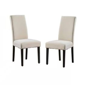 Set of 2 Modern Fabric Upholstered Dining Chair with Black Wood Legs (Color: Beige Cream)