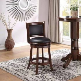 Counter Height Barstool in Wood Finish with Black Padded Swivel Seat (Color: Dark Brown)