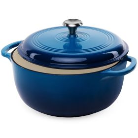 6 Quart Large Enamel Cast-Iron Dutch Oven Kitchen Cookware (Color: Blue)