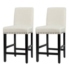 Set of 2 Modern Kitchen Dining Barstools w/ Black Wood Legs and Linen Seat (Color: Beige)