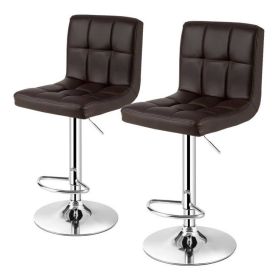 Set of 2 Modern Adjustable Height Bar Stools with PU Leather Swivel Seat (Color: Brown)