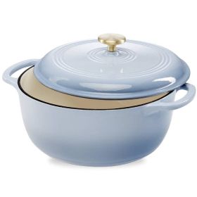 6 Quart Large Enamel Cast-Iron Dutch Oven Kitchen Cookware (Color: Baby Blue)