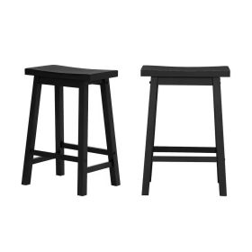 Set of 2 Farmhouse Counter Height Saddle Barstool in Wood Finish (Color: Charcoal Black)