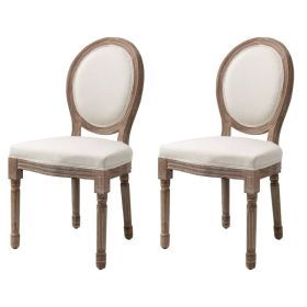 Set of 2 Vintage Upholstered Armless Rattan Back Dining Chairs (Color: Creamy White)