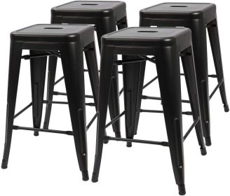 Set of 4 - 24-in. Indoor/Outdoor Backless Stacking Metal Barstools (Color: Black)