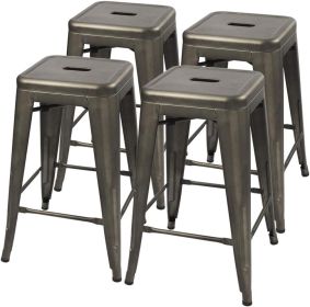 Set of 4 - 24-in. Indoor/Outdoor Backless Stacking Metal Barstools (Color: Gunmetal Grey)