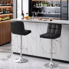 Set of 2- Faux Leather Barstool with Low Back Swivel Seat (Color: Black)