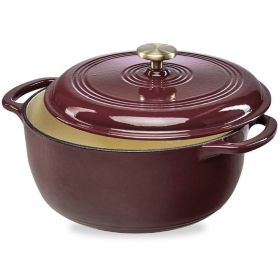 6 Quart Large Enamel Cast-Iron Dutch Oven Kitchen Cookware (Color: Maroon Cabernet Red)