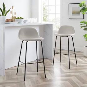 Set of 2 - Modern Low Back Barstool with Black Metal Frame and Linen Seat (Color: Beige)