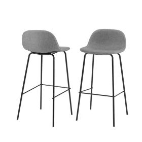 Set of 2 - Modern Low Back Barstool with Black Metal Frame and Linen Seat (Color: Grey)