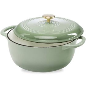 6 Quart Large Enamel Cast-Iron Dutch Oven Kitchen Cookware (Color: Sage Green)