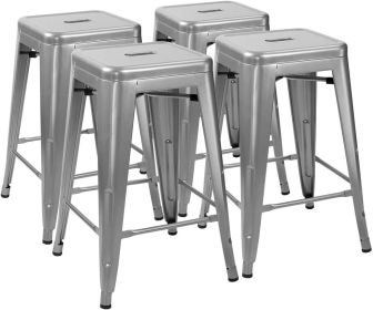 Set of 4 - 24-in. Indoor/Outdoor Backless Stacking Metal Barstools (Color: Silver)