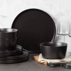16-Piece Stoneware Dinnerware Set in - Service for 4 (Color: Matte black)