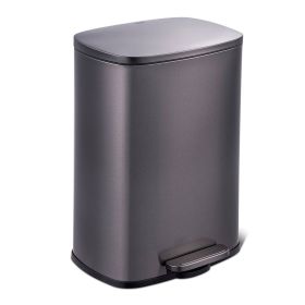 13 Gallon Stainless Steel Kitchen Trash Can with Step Open Lid (Color: Black)
