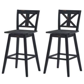 Set of 2 Wood 29-in Modern Kitchen Dining Farmhouse Swivel Seat Barstools (Color: Black)