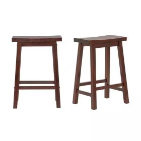 Set of 2 Farmhouse Counter Height Saddle Barstool in Wood Finish (Color: Brown Walnut)