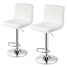 Set of 2 Modern Adjustable Height Bar Stools with PU Leather Swivel Seat (Color: White)