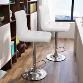 Set of 2- Faux Leather Barstool with Low Back Swivel Seat (Color: White)