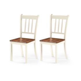 Set of 2 Solid Wood Mission Style Armless Dining Chairs with Brown Seat (Color: White)